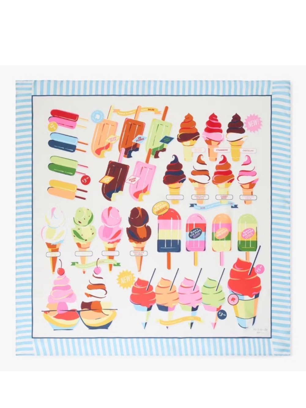 ♠️Kate Spade Ice Pop And Cones Silk Square Scarf NEW NWT